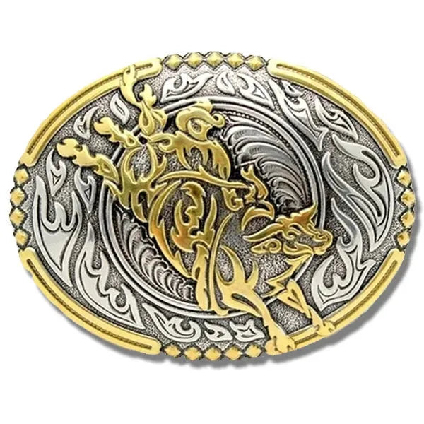 Crumrine Bucking Bull - Belt Buckle Silver Gold