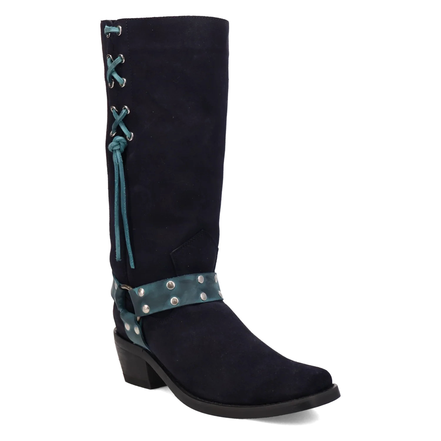 Dingo Bronco - Mens Suede Leather Cowboy Boots Navy Regular