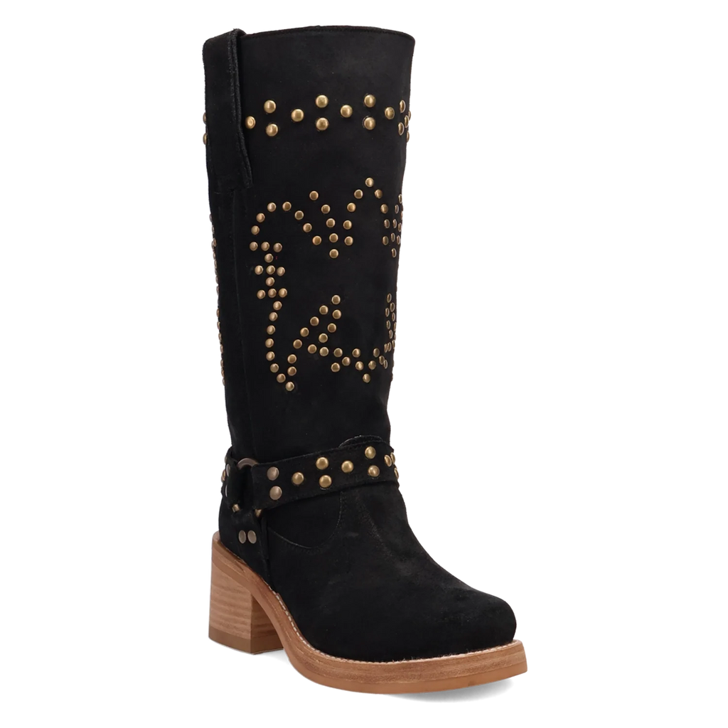 Dingo Troubadour - Women's Suede Leather Cowgirl Boots Black Regular