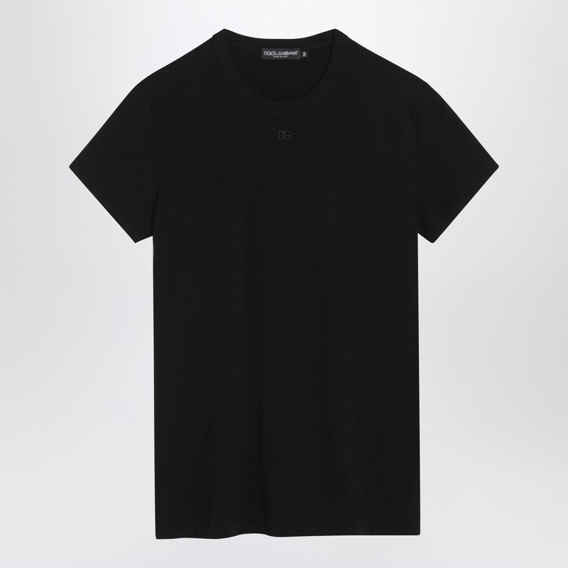 Dolce&Gabbana Black T-Shirt With Logo Embroidery Men