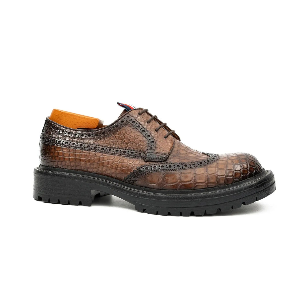 Genuine Crocodile Leather Men's Derby Brogues Coffee Coffee