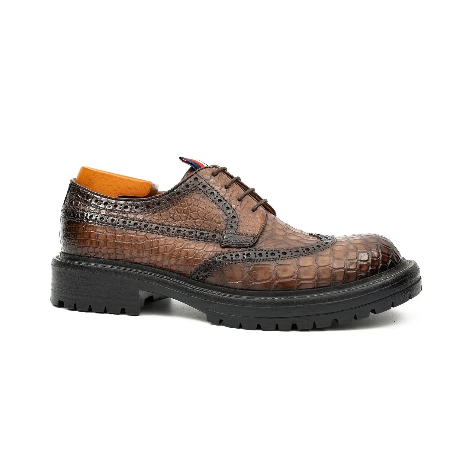 Genuine Crocodile Leather Men's Derby Brogues Coffee Coffee