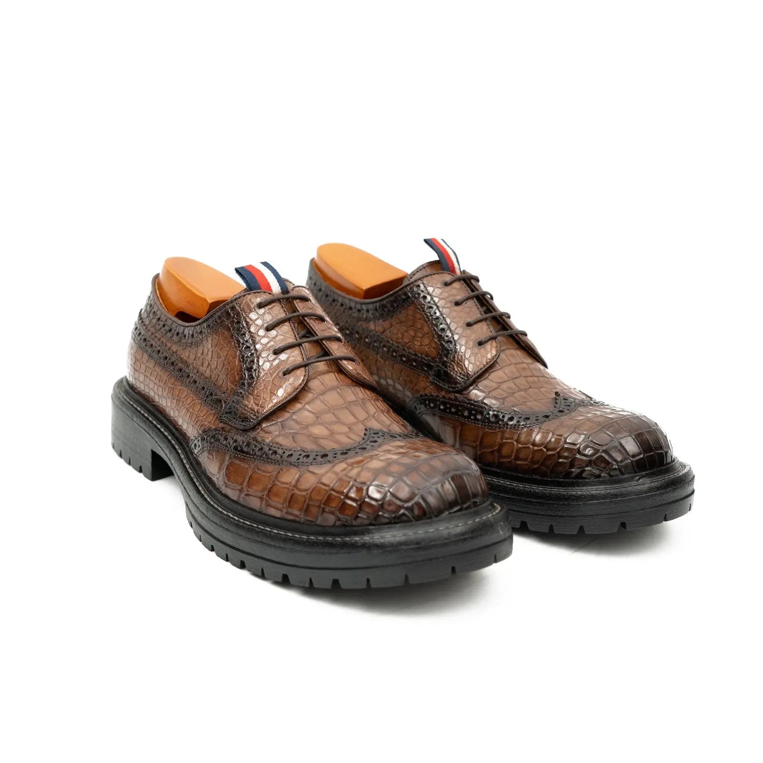 Genuine Crocodile Leather Men's Derby Brogues Coffee