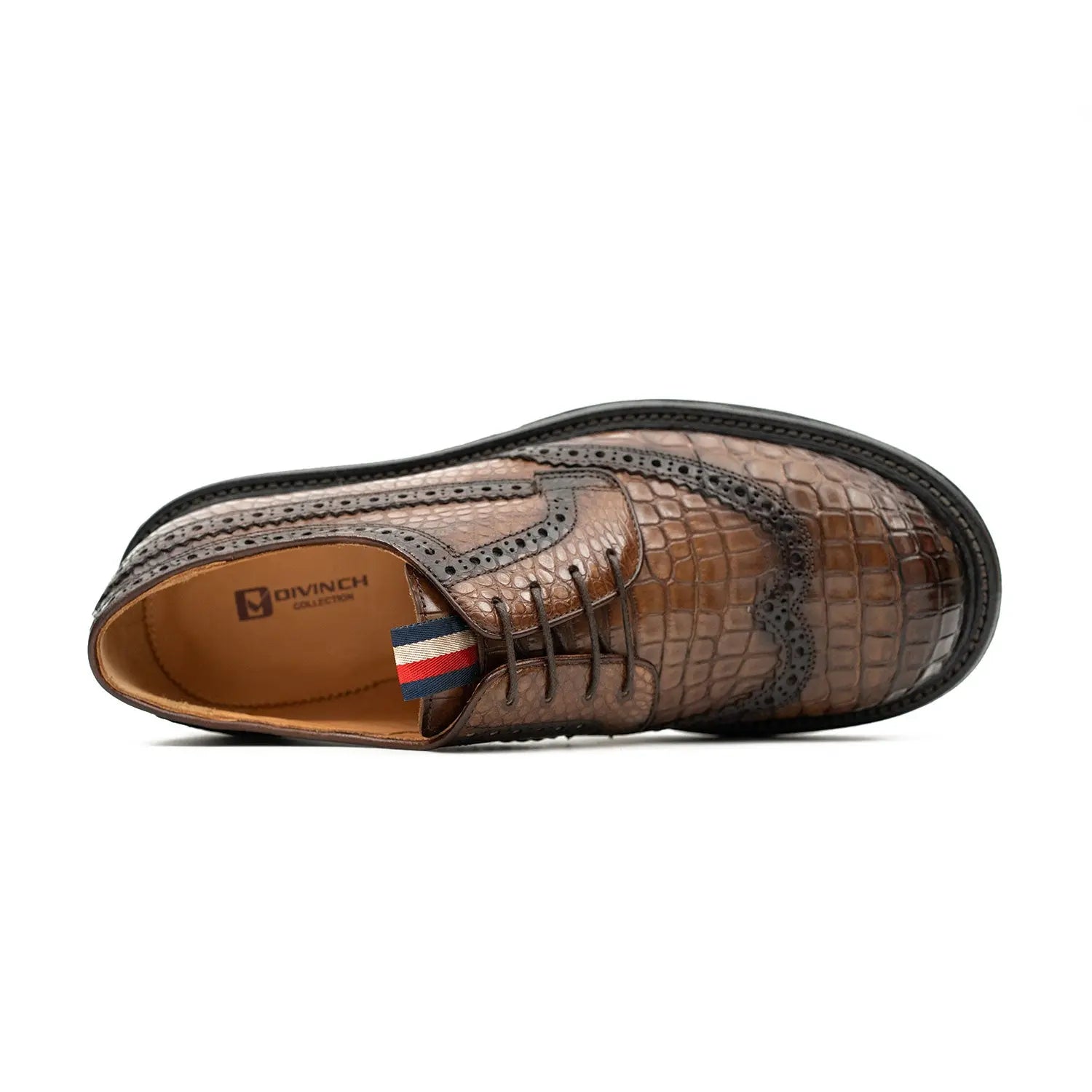 Genuine Crocodile Leather Men's Derby Brogues Coffee