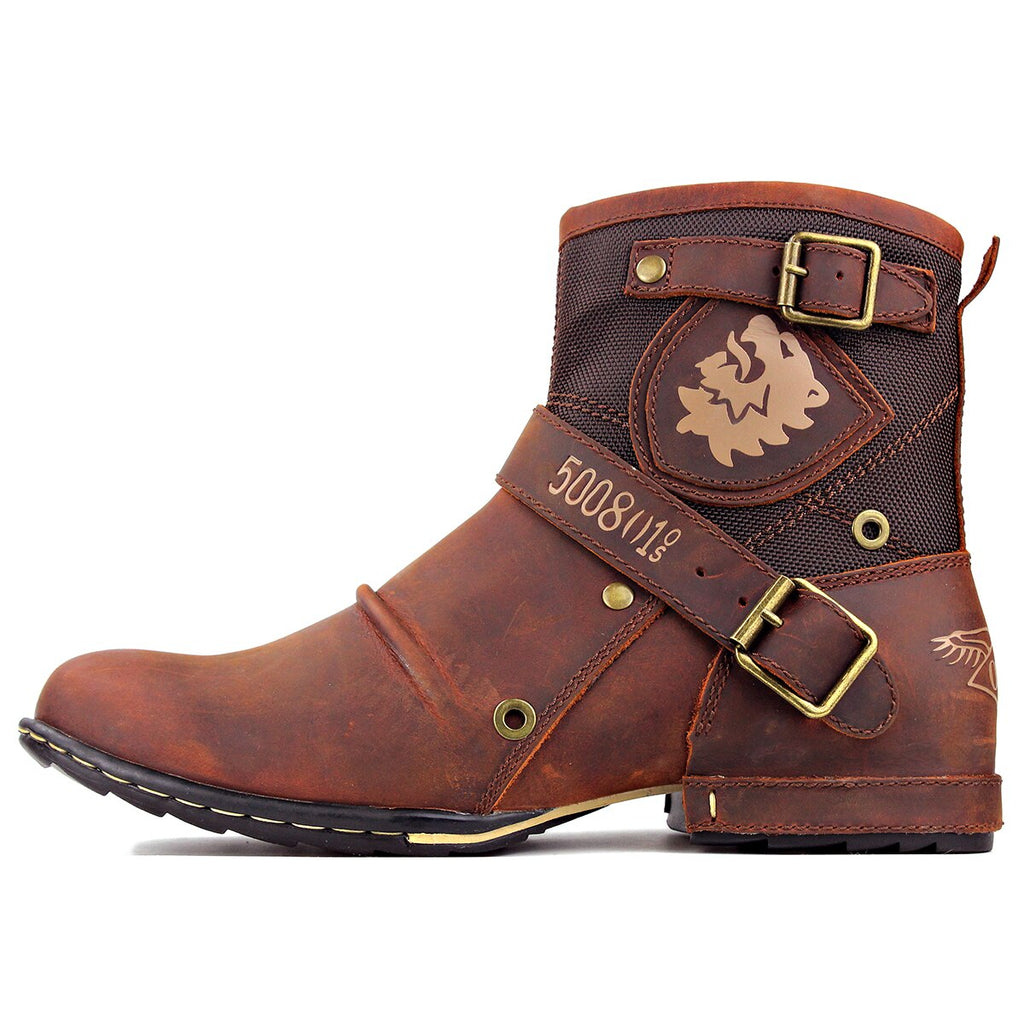 Men's Leathe Ankle Boots OS-5008-1-A Red Brown