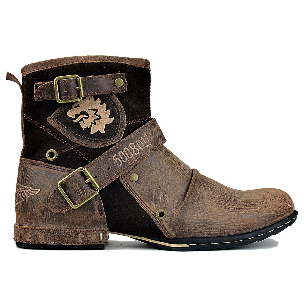 OSSTONE Men's Leather Ankle Boots 5008-1-D1 Light Brown