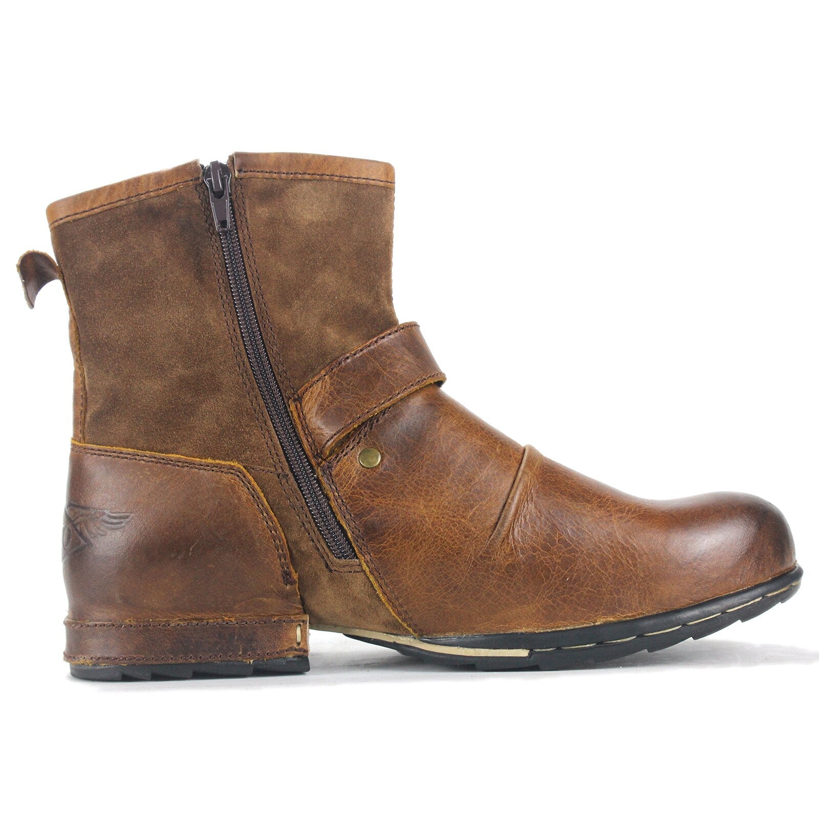 Men's Genuine Leather Ankle Boots-Brown