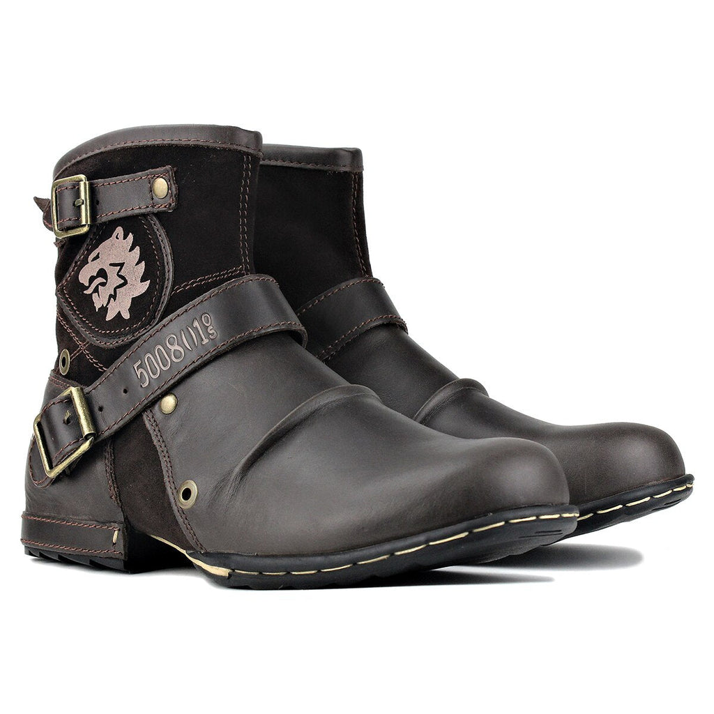 OSSTONE Men's Genuine Leathe Ankle Boots 5008-1-Dbrown