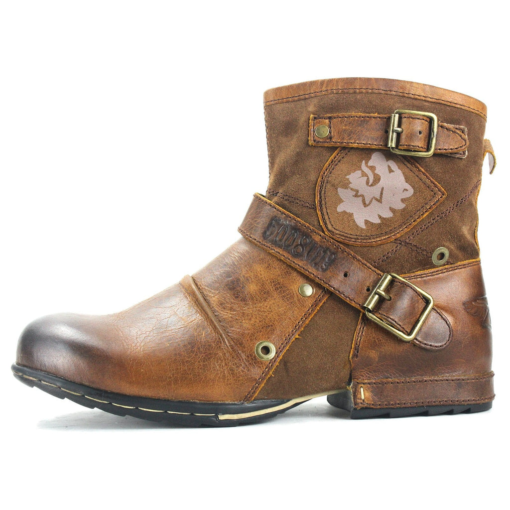 Men's Genuine Leather Ankle Boots-Brown Brown