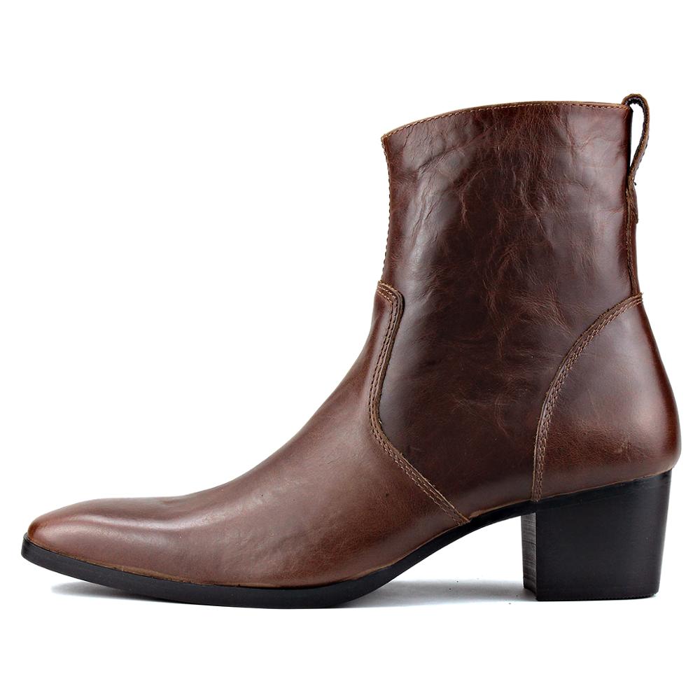 Calfskin Zipper High Heel Chelsea Boots Coffee