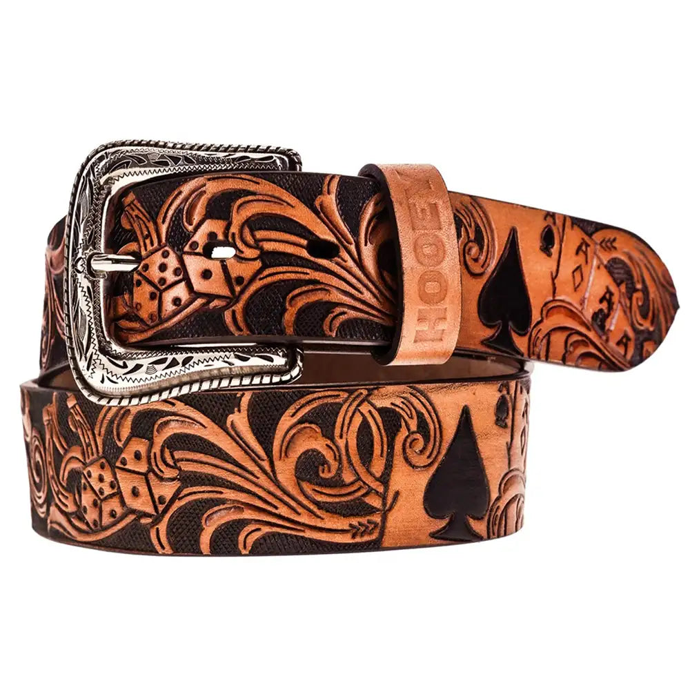 HOOey Gambler Filigree (Brown/Black) - Mens Leather Belt Brown