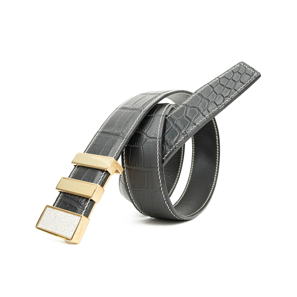 Handcrafted Alligator Leather Belts DVG22 Gold buckle
