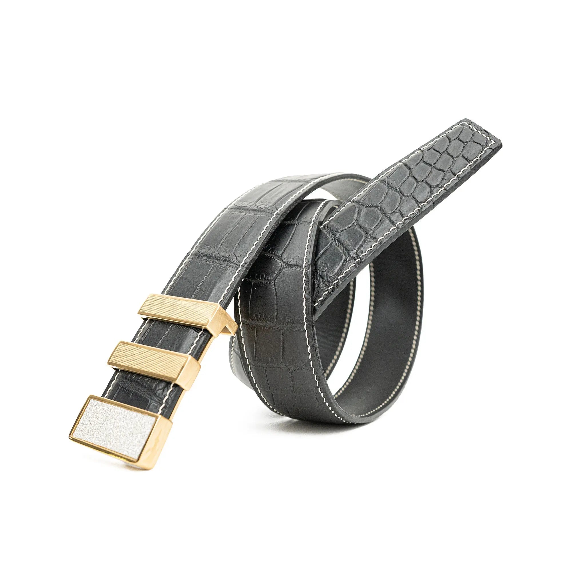 Handcrafted Alligator Leather Belts DVG22 Gold buckle