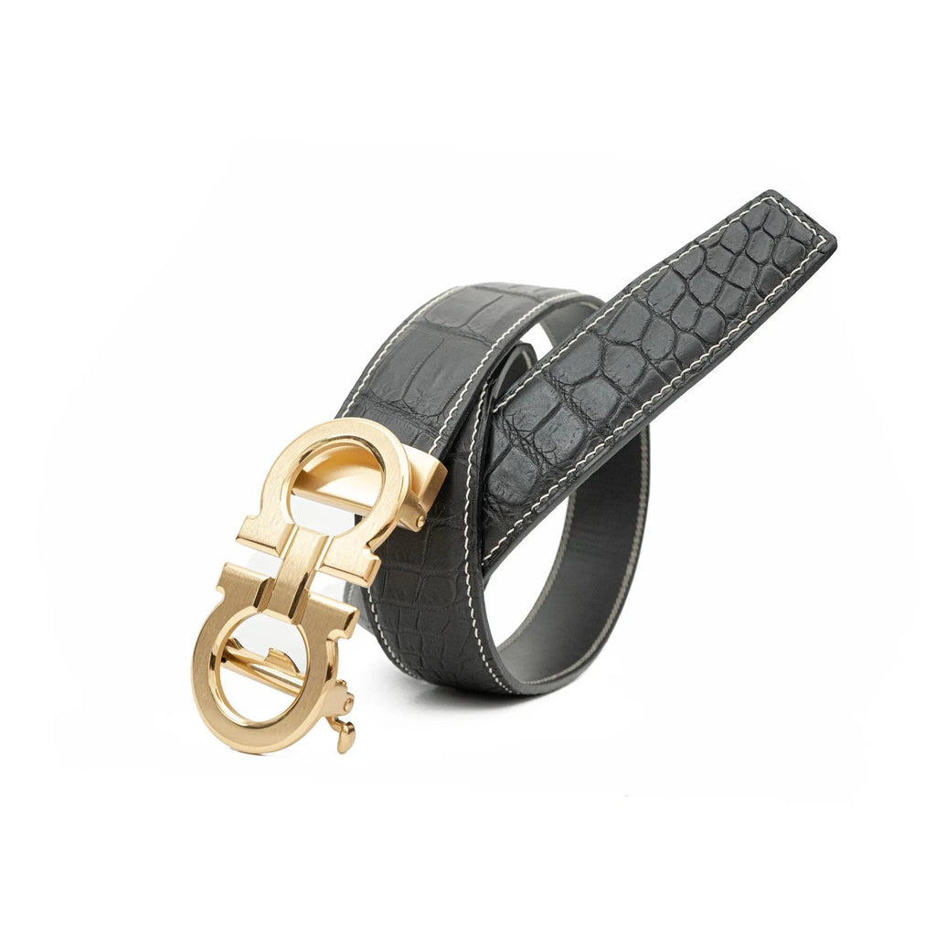 Handcrafted Alligator Leather Belts DVG245 Gold buckle