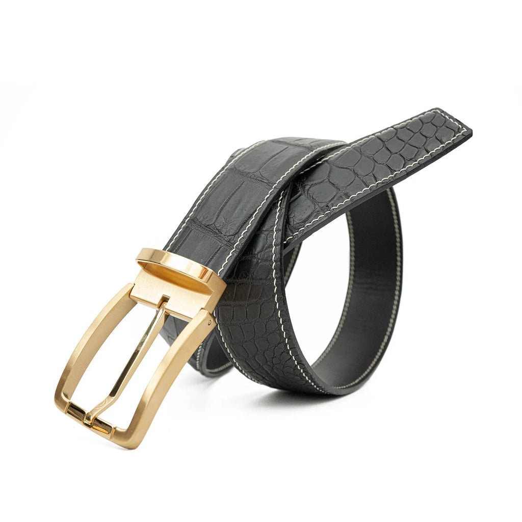 Handcrafted Alligator Leather Belts DVG273 Gold buckle