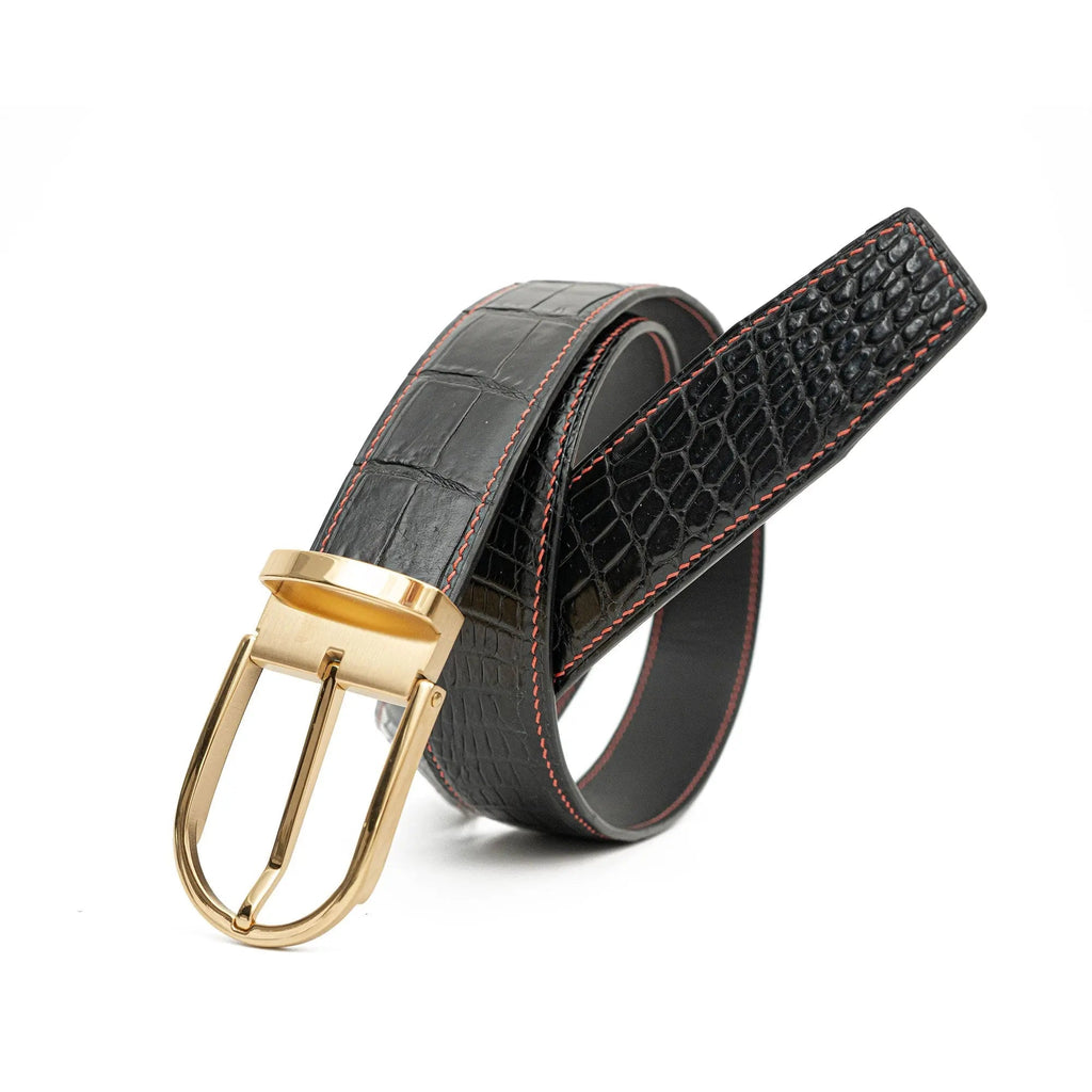 Handcrafted Alligator Leather Belts DVG3124 Gold buckle