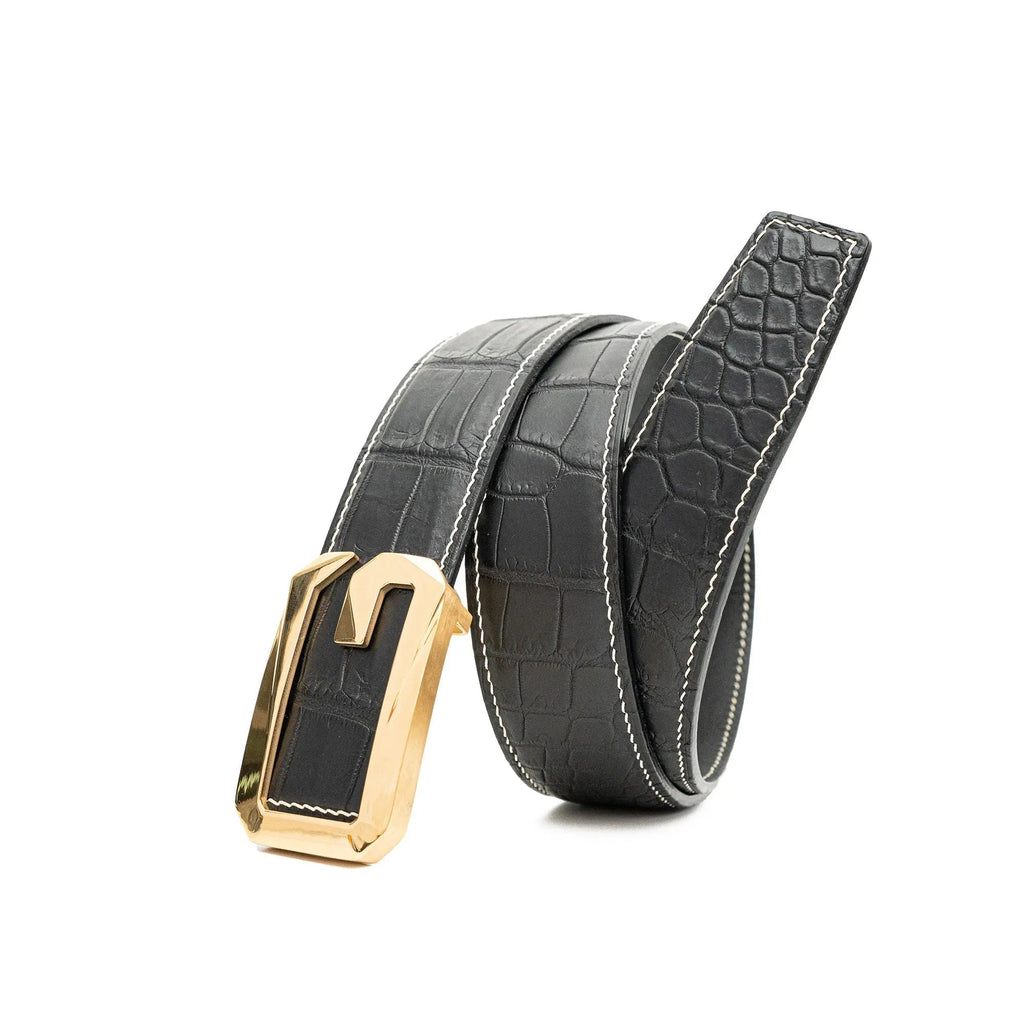 Handcrafted Alligator Leather Belts G-shaped buckle Gold buckle