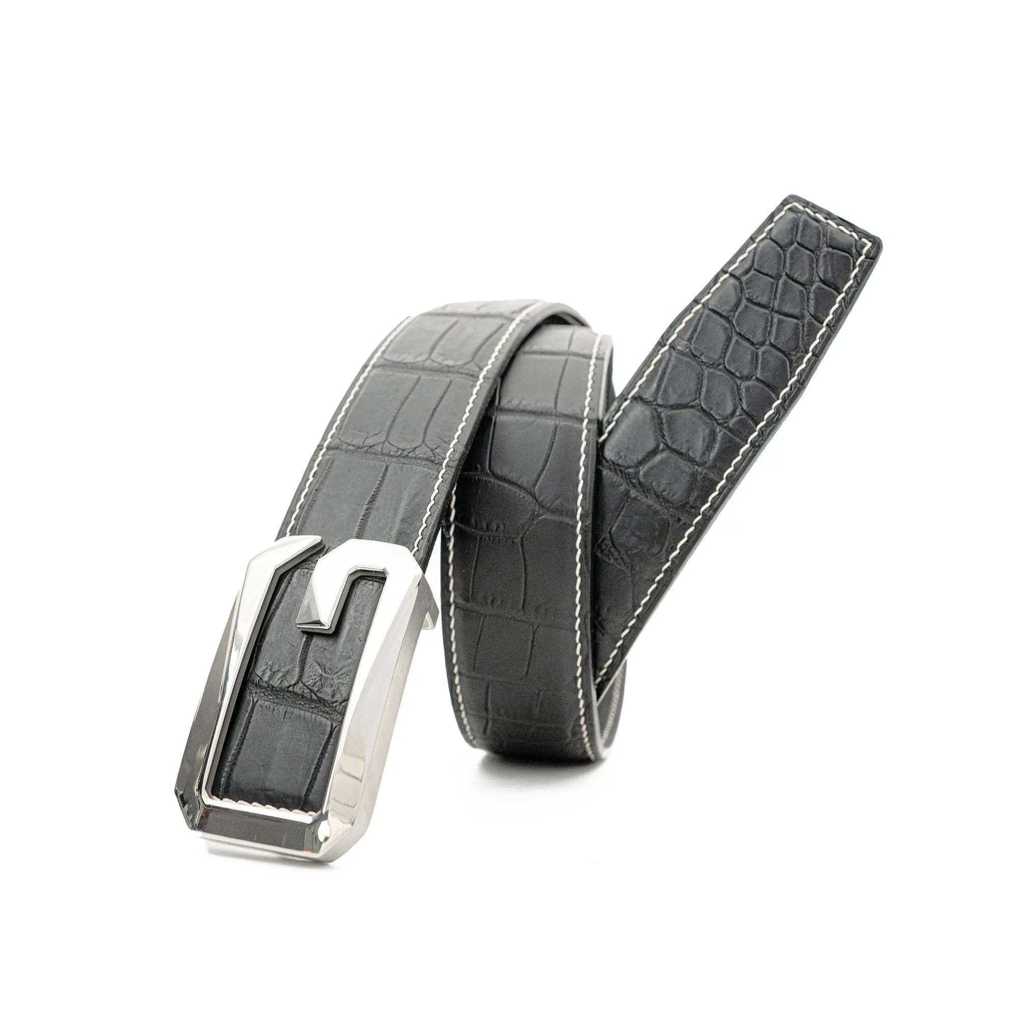 Handcrafted Alligator Leather Belts G-shaped buckle Silver buckle