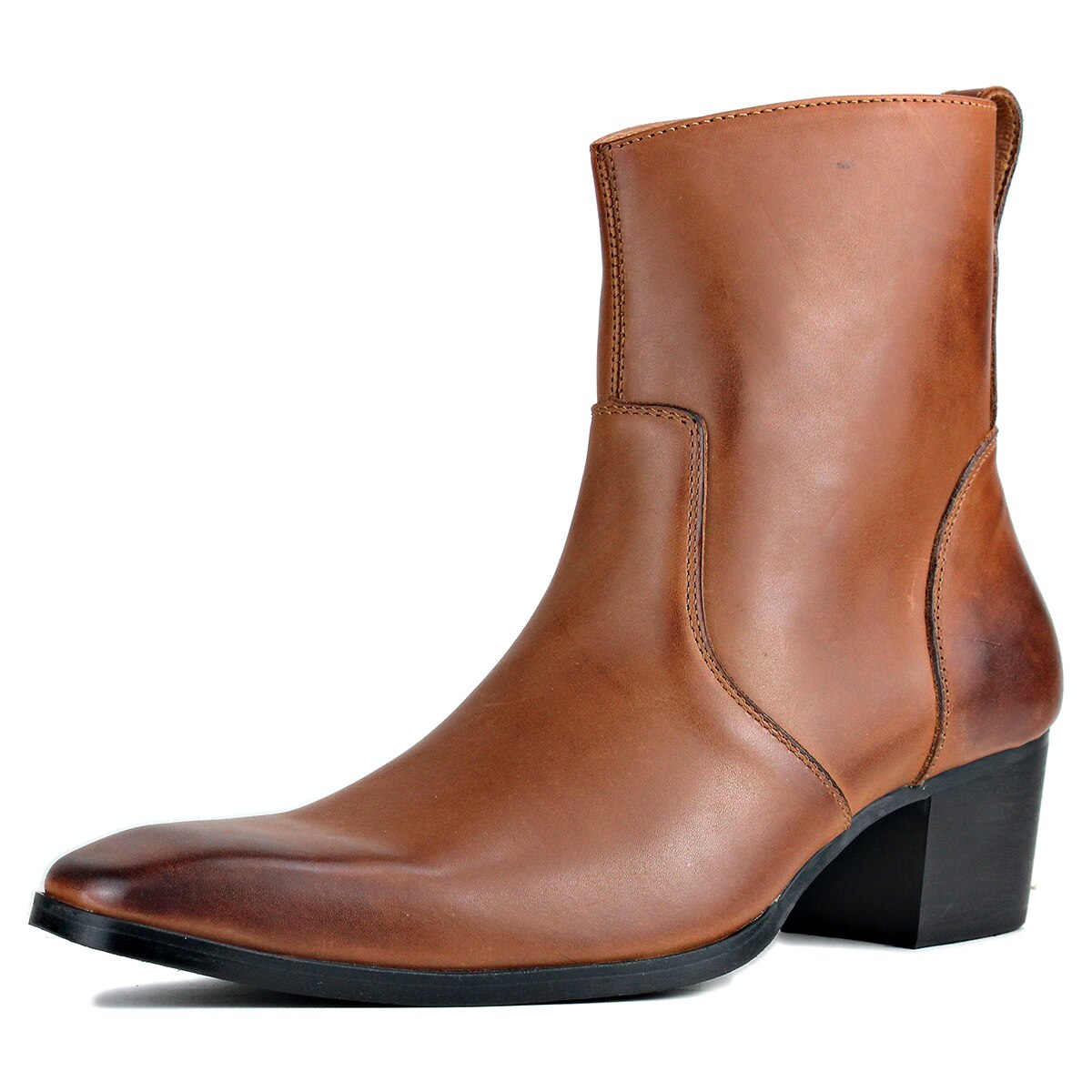 Calfskin Zipper High Heel Chelsea Boots Brown