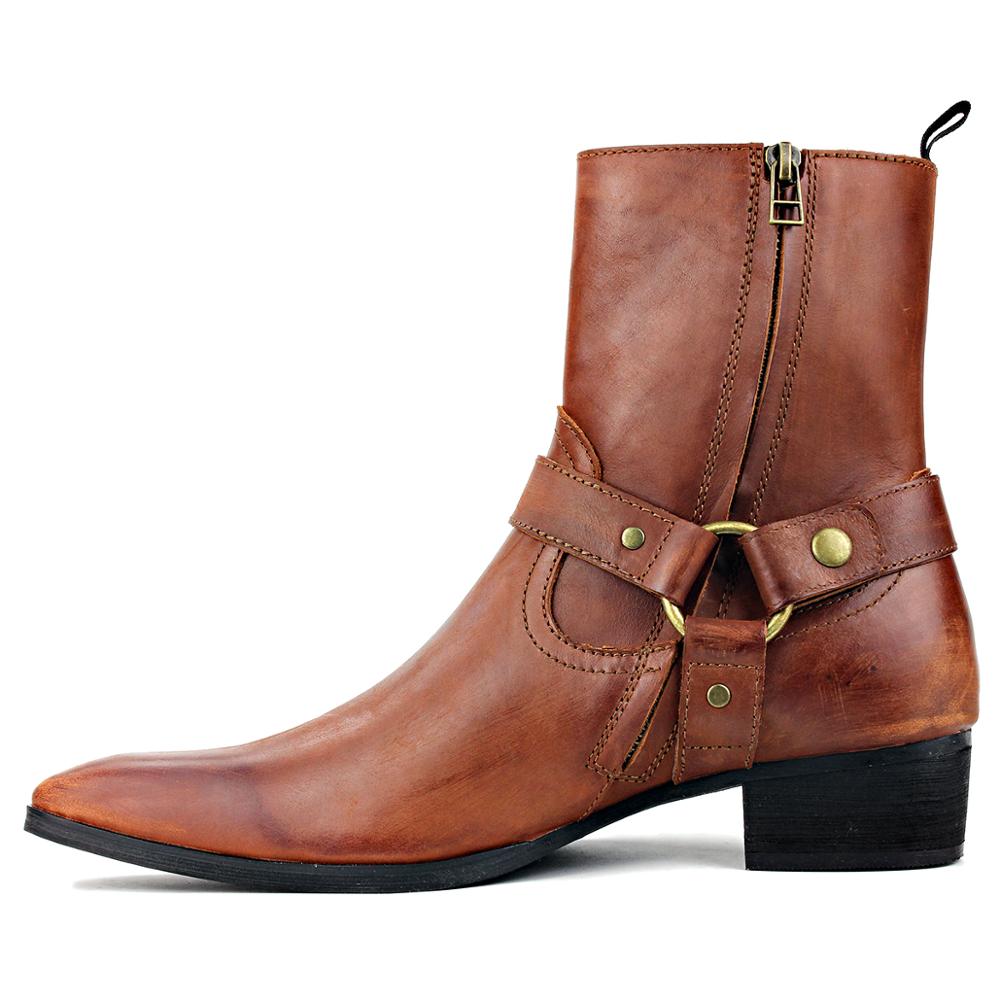 Calfskin Zipper-up High Heel Chelsea Boots Brown