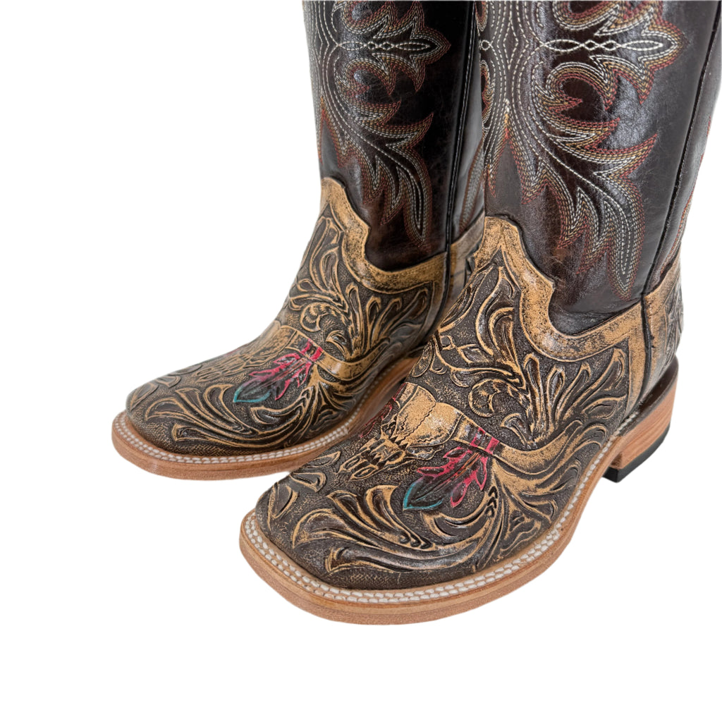 Women's Bulldog Hand Tooled Boots - Long Horn