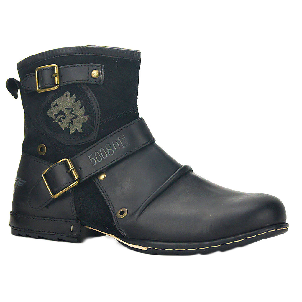 OSSTONE Men's Genuine Cow Leather Ankle Boots 5008-1 Black