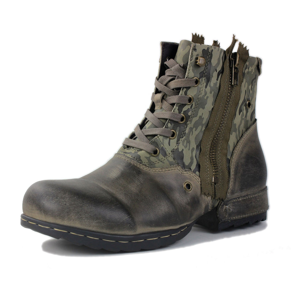 Men's Leather Ankle Moto Boots OS-5008-8-N Retro Green