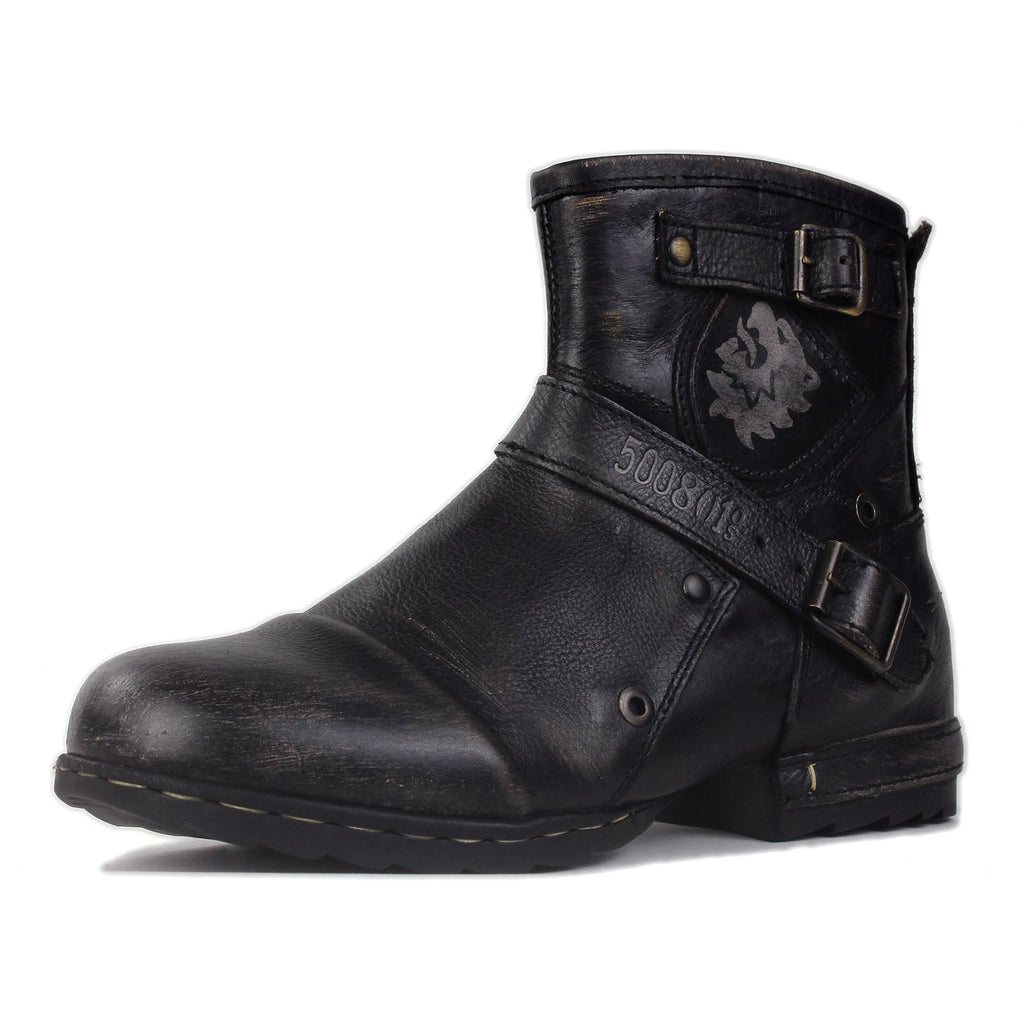 Men's Leather Ankle Moto Boots OS-5008-1-BS