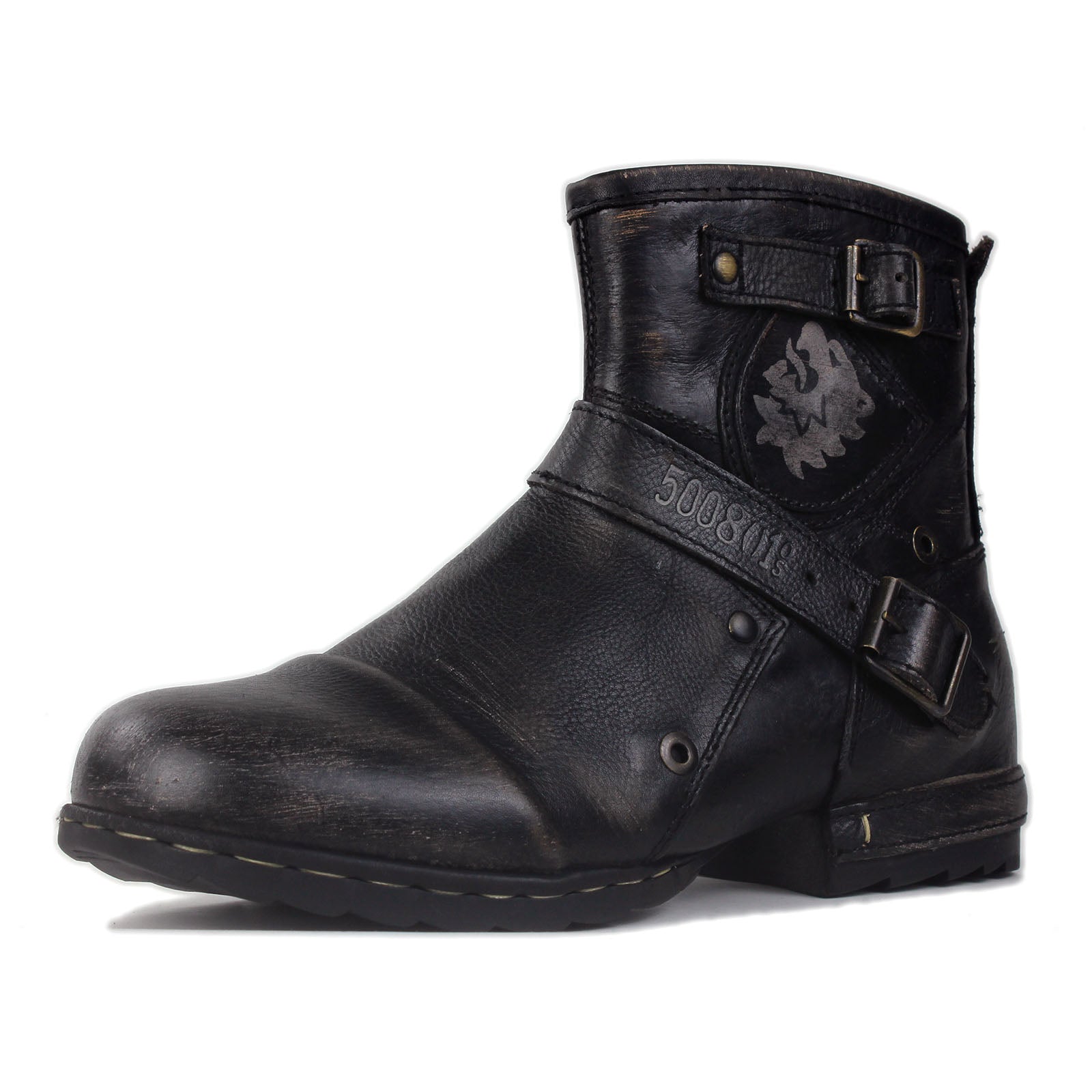 Men's Leather Ankle Moto Boots OS-5008-1-BS