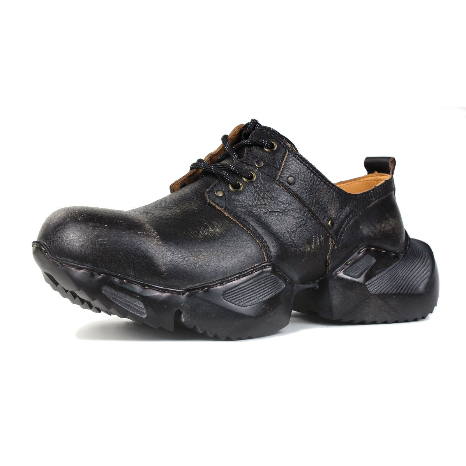 Men's Leather athletic walking Moto Boots OS-5008-S-2 Vintage Brown Vintage Black