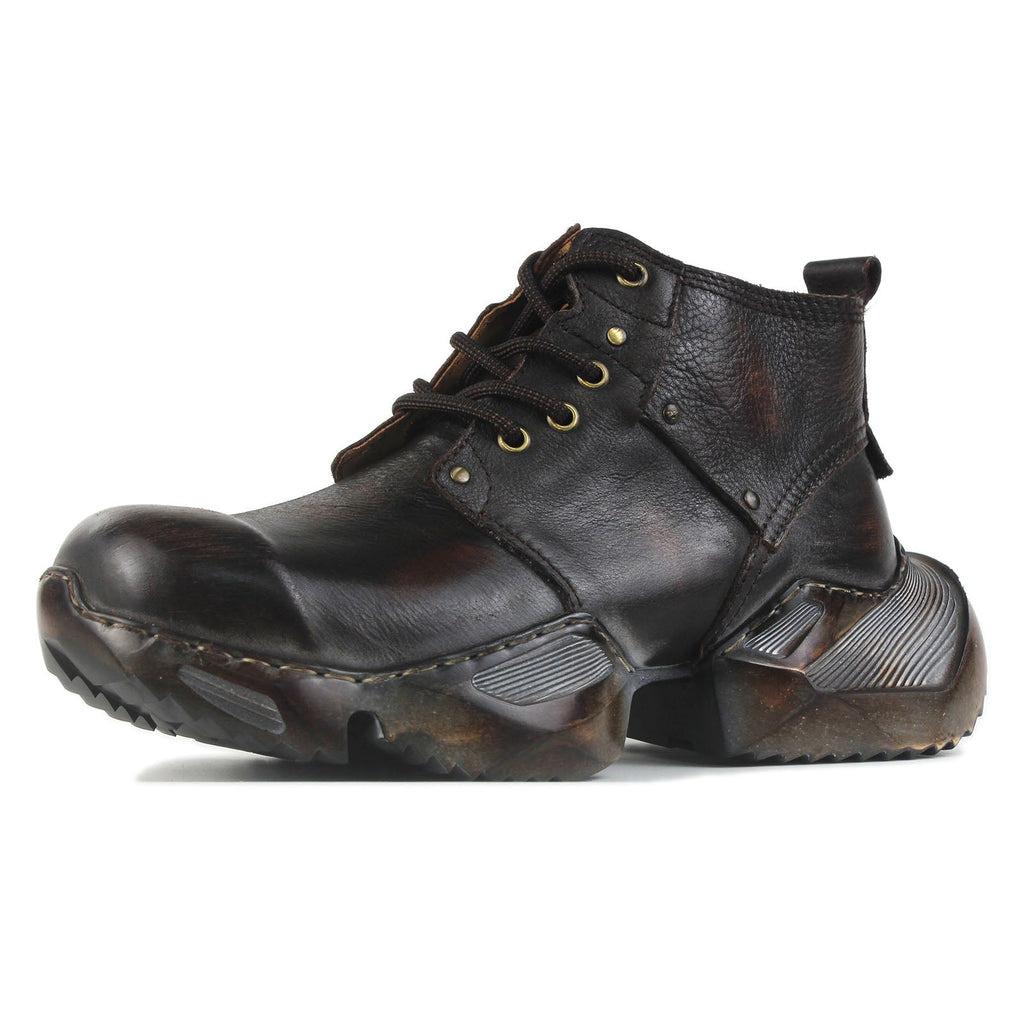 Men's Leather athletic walking Moto Boots OS-5008-S-1 Retro Darkbrown Rerto-DBrown