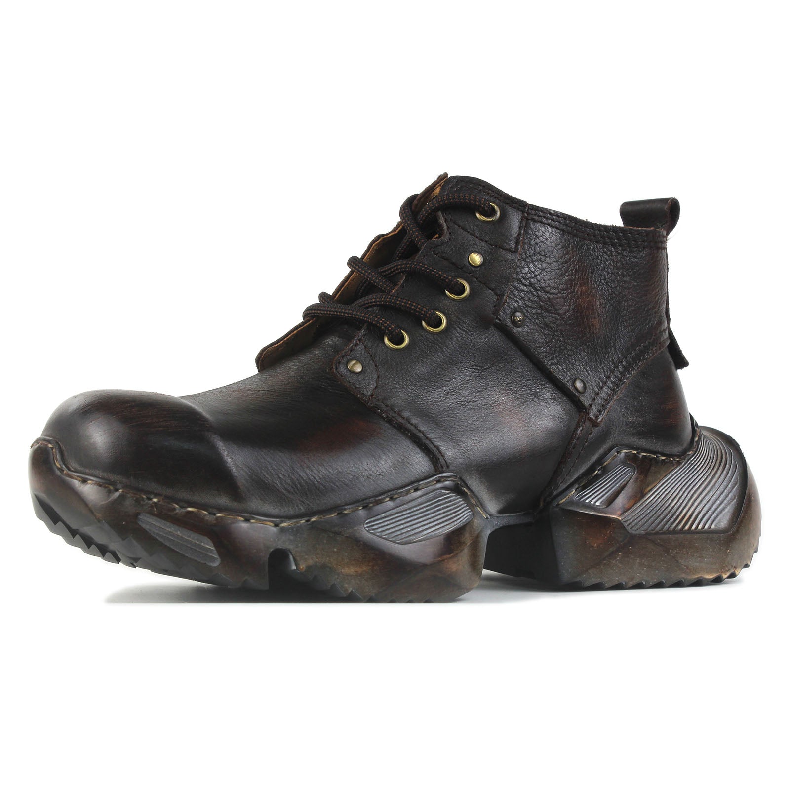 Men's Leather athletic walking Moto Boots OS-5008-S-1 Retro Darkbrown Rerto-DBrown