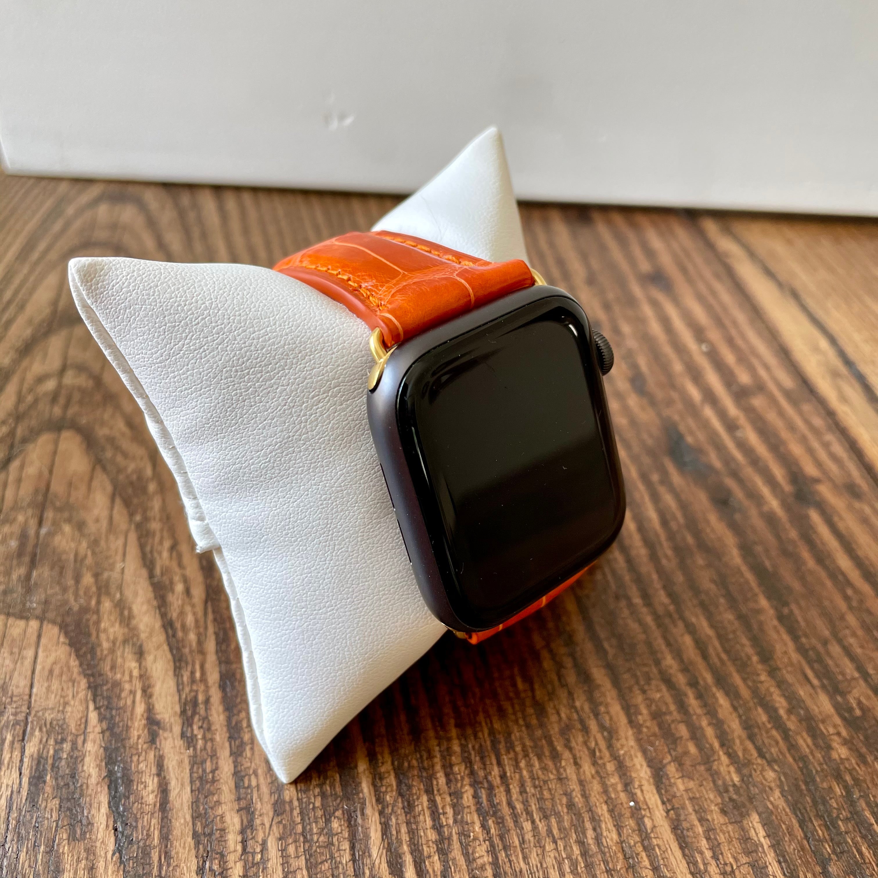 Apple Watch Band, Orange Glazed Alligator 42MM - 45MM S M Gold