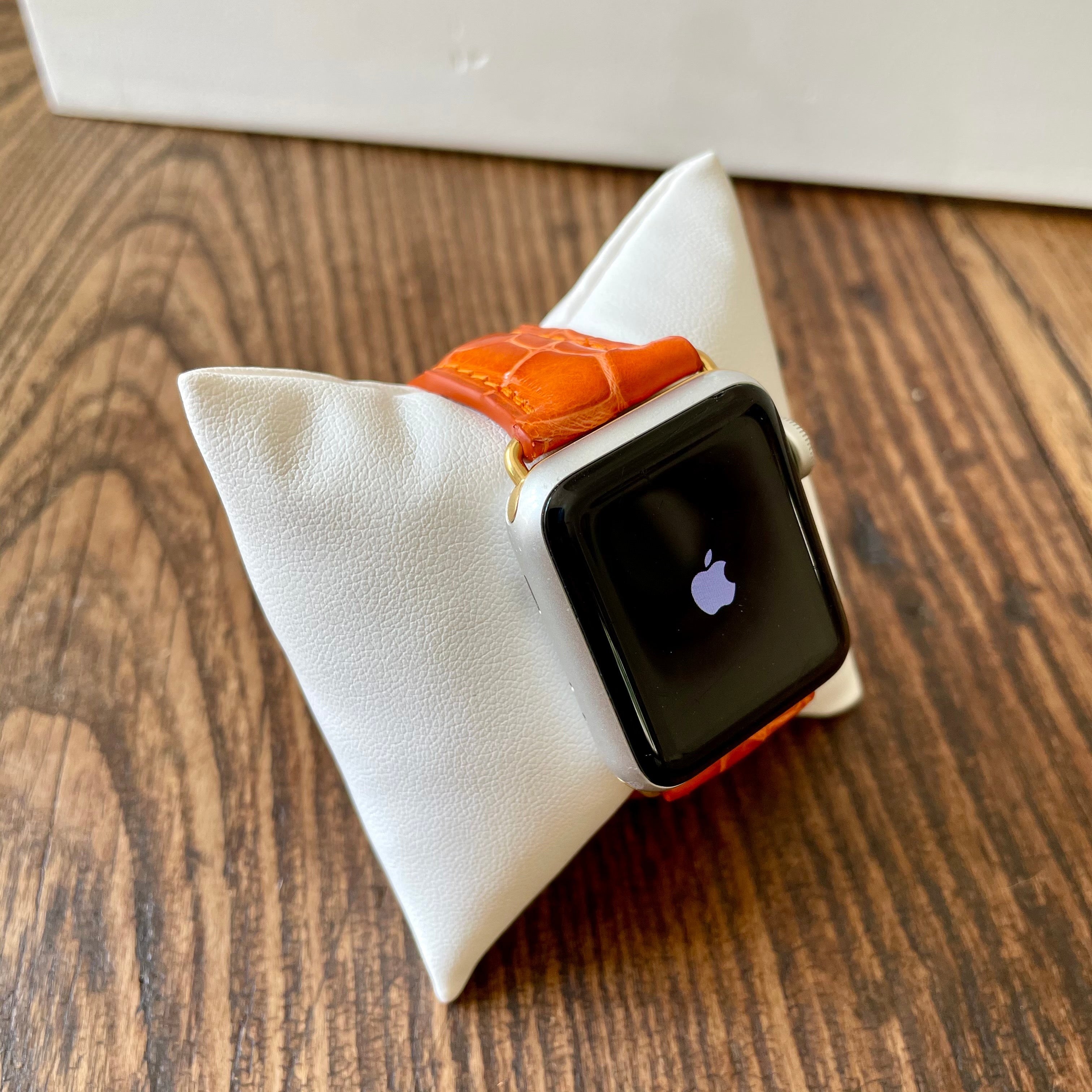 Apple Watch Band, Orange Glazed Alligator 38MM - 41MM Gold