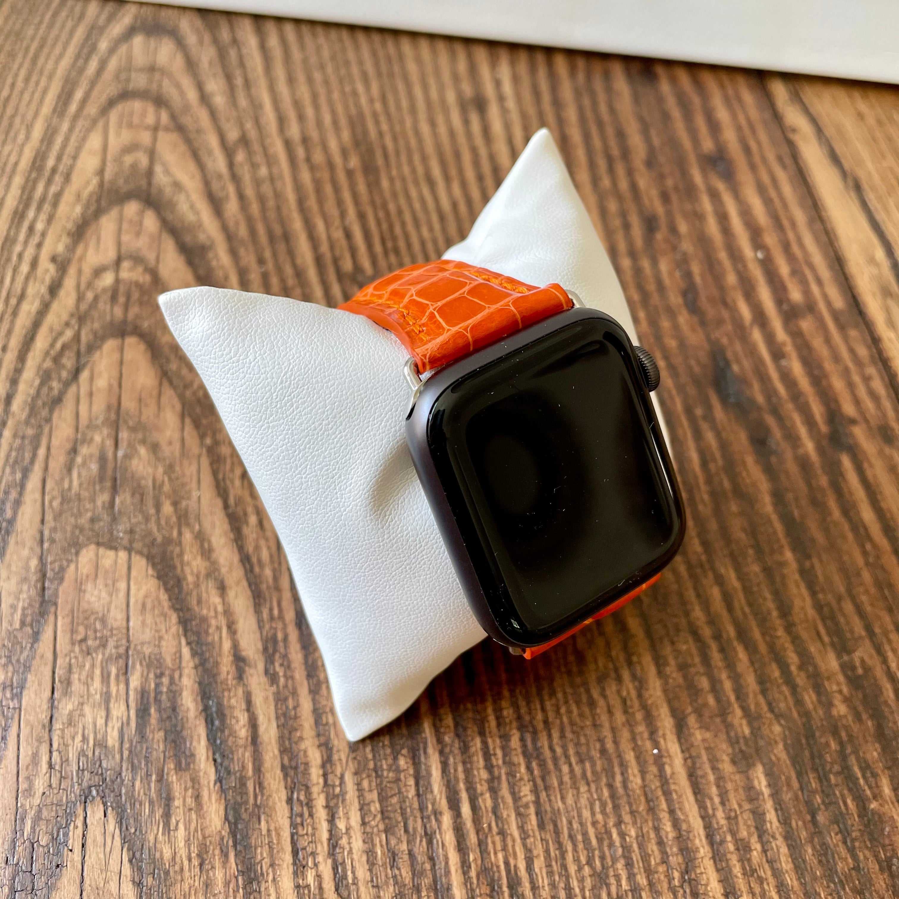 Apple Watch Band, Orange Glazed Alligator 42MM - 45MM M L Gold