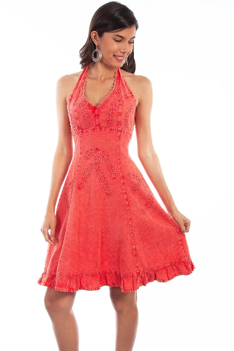 Scully Cantina Halter Top Dress (PSL-053) - Women's Sundress Brick