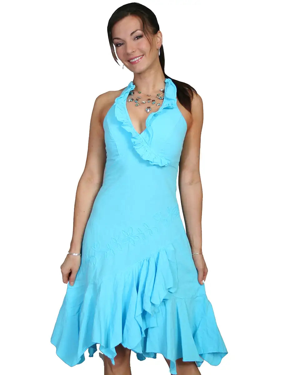 Scully Cantina Halter Top Dress (PSL-054) - Women's Sundress Turquoise