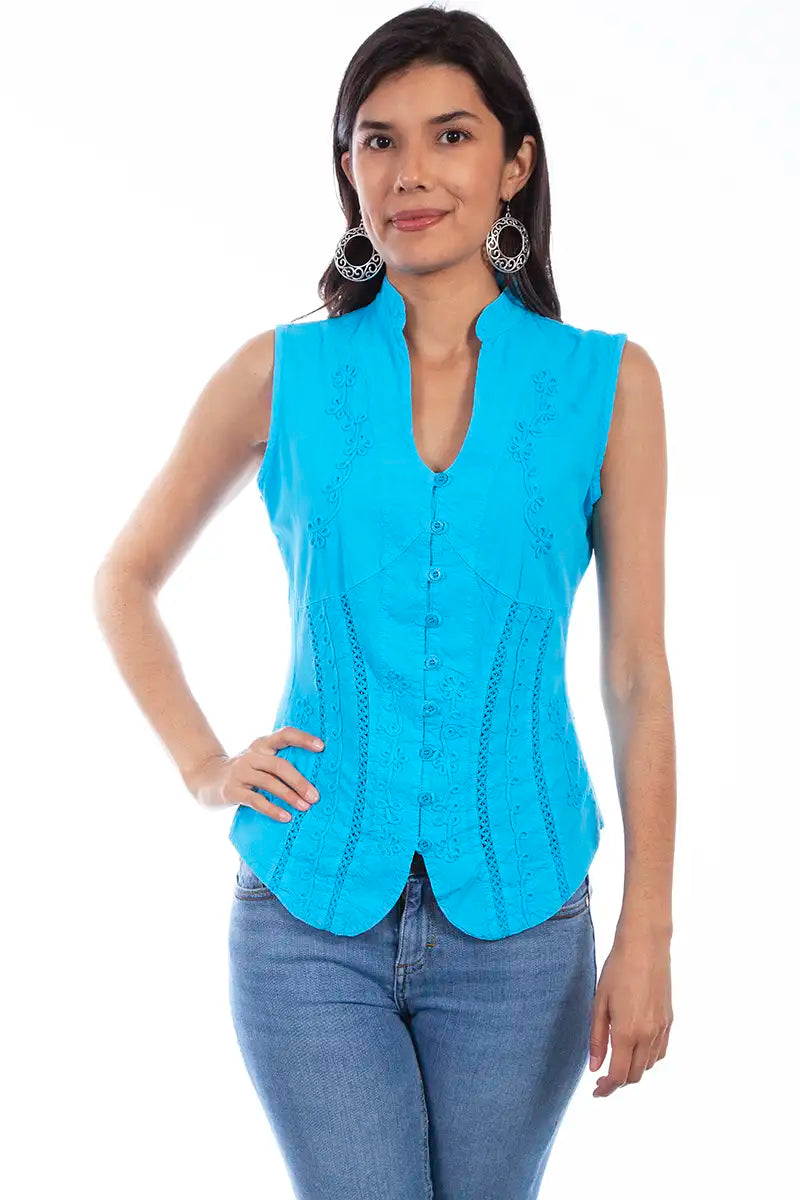 Scully Cantina Sleeveless Blouse (PSL-059) - Women's Shirt Turquoise