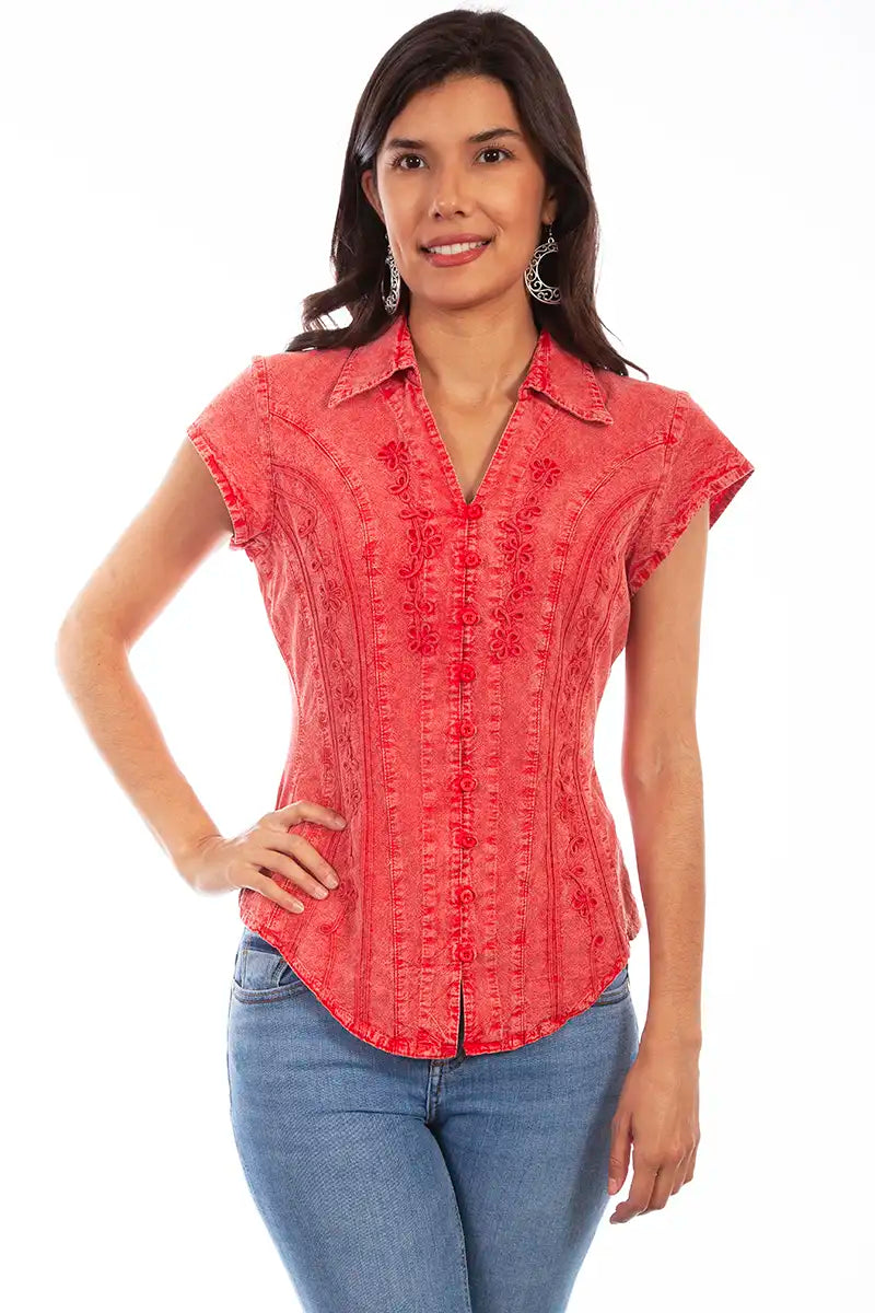 Scully Cantina Short Sleeve Blouse (PSL-066) - Women's Shirt Brick