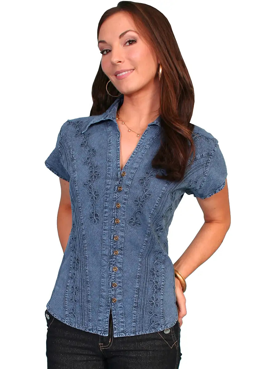 Scully Cantina Short Sleeve Blouse (PSL-066) - Women's Shirt Navy