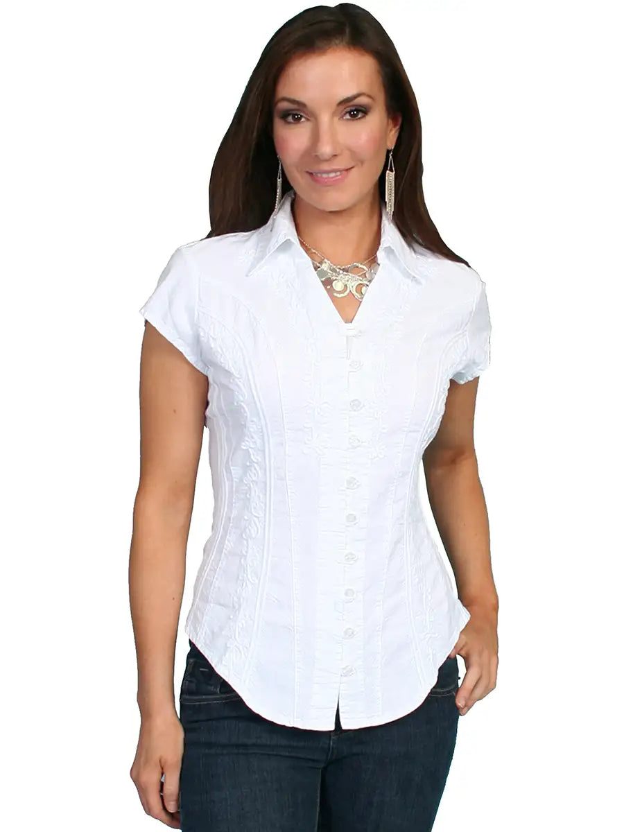 Scully Cantina Short Sleeve Blouse (PSL-066) - Women's Shirt White