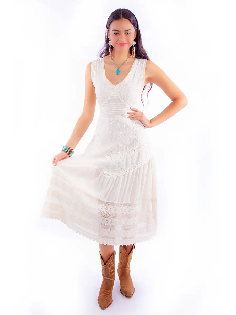 Scully Cantina Sleeveless Lace Dress (PSL-269) - Women's Sundress White