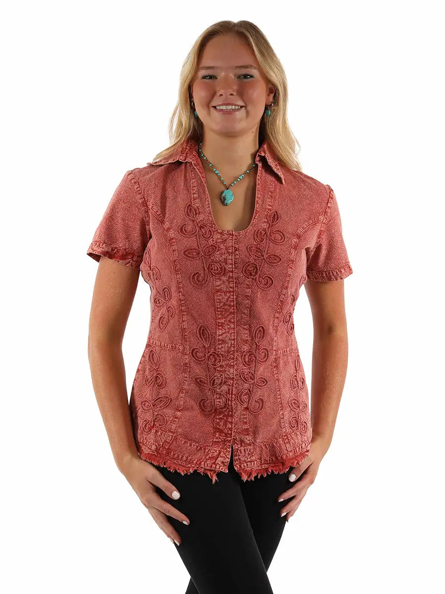 Scully Cantina Short Sleeve Blouse (PSL-273) - Women's Shirt Brick