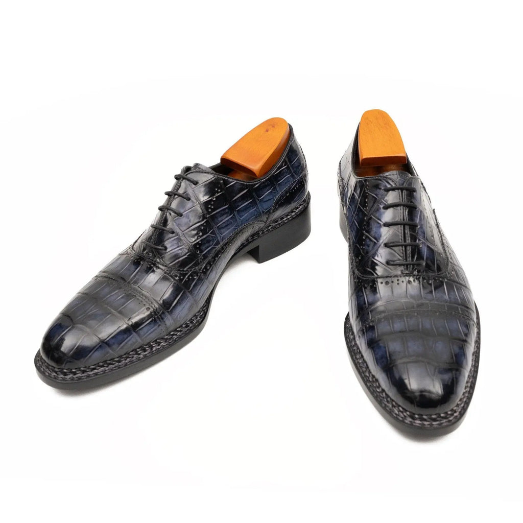 Purplish Blue Crocodile Oxford Shoes Goodyear Norwegian 8016