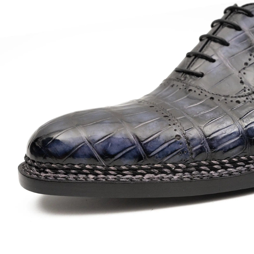 Purplish Blue Crocodile Oxford Shoes Goodyear Norwegian 8016