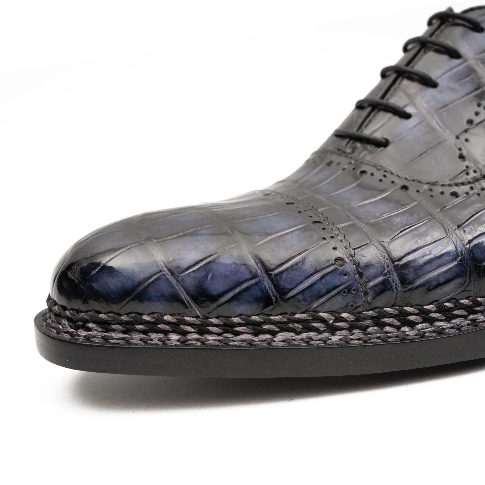 Purplish Blue Crocodile Oxford Shoes Goodyear Norwegian 8016