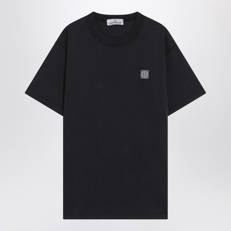 Stone Island Navy Blue Cotton T-Shirt With Logo Patch Men