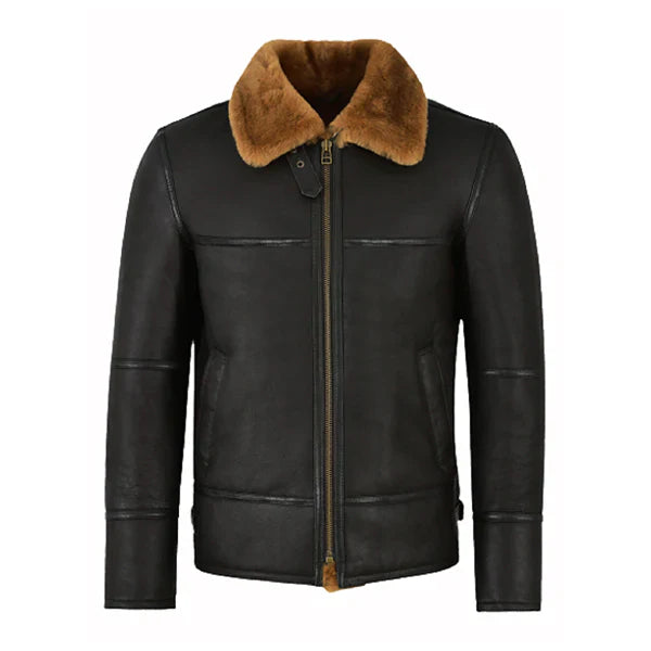 Men’s Traditional Shearling Leather Jacket Black