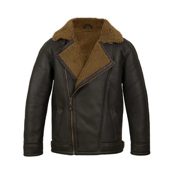Men’s Brown Asymmetrical Shearling Leather Jacket Brown