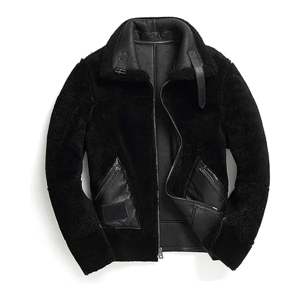 Men’s Stylish Shearling Genuine Leather Jacket